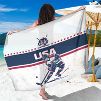 White USA hockey team sarong with navy banner, stars, and player graphic