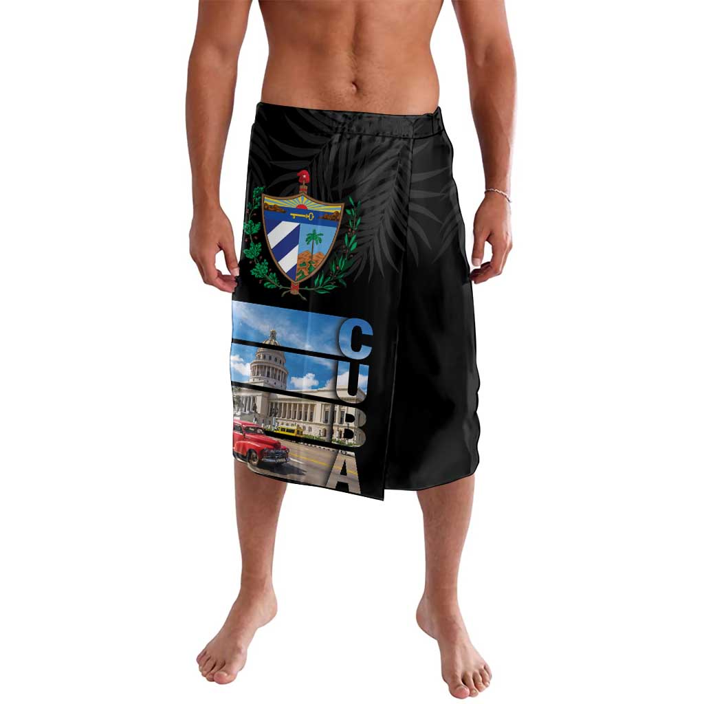 Black printed board shorts with graphic front panel and palm leaf texture