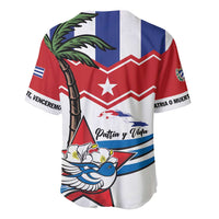 Men’s baseball jersey back print, red blue white Cuba flag, short sleeves
