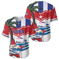 Pair of men’s baseball jerseys with Cuba graphic, red blue and white, short sleeves
