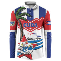 Button sweatshirt with red, blue, and white front graphic, bird artwork, and striped sleeves