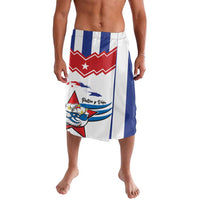Men's white and blue lavalava with Cuba flag graphics and bird emblem