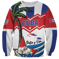 Unisex sweatshirt with Cuba flag graphic, palm tree, and 'Patria y Vida' text