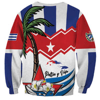 Unisex sweatshirt with Cuba flag zigzag print, palm tree, star, and 'Patria y Vida' graphic