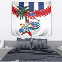 Cuban flag bird tapestry with star, palm tree, and red chevron stripes