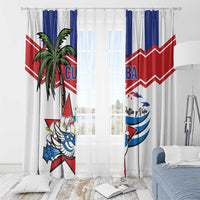 White ring-top curtain panels with Cuba flag design, CUBA text, palm tree, and Patria y Vida