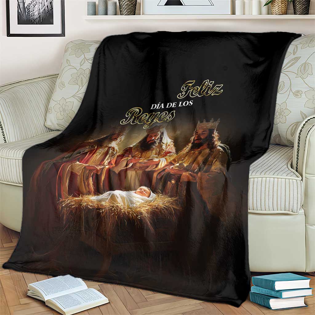 Three Kings Day blanket with nativity scene and three kings print