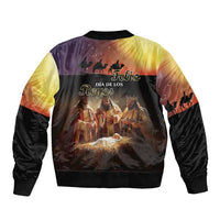 Black bomber jacket with Three Kings Day graphic on back