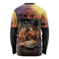 Long sleeve black shirt with Three Kings Day graphic on back