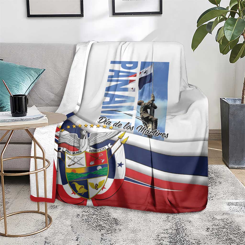 Panama Martyrs Day white blanket with flag, crest, and Dia de los Martires print