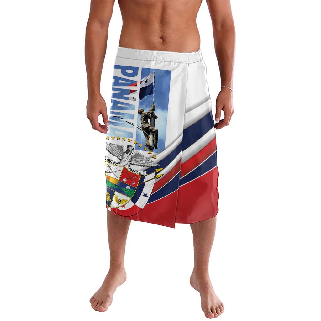 White open-front lavalava sarong with Panamanian flag graphic and central emblem