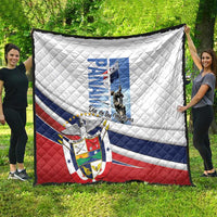 Panama Martyrs Day quilt spread outdoors, white red and blue flag design