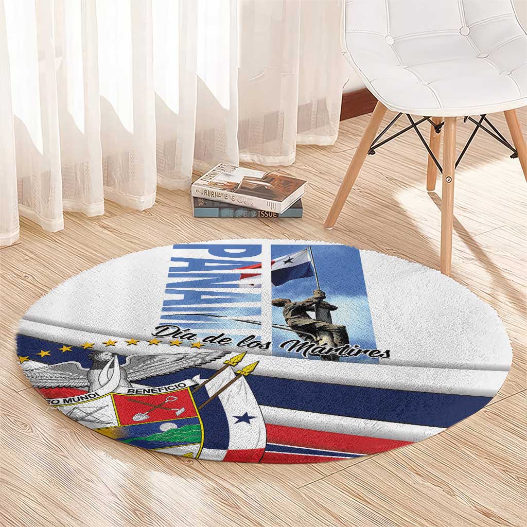 Round Panama Martyrs Day carpet with white background and flag print