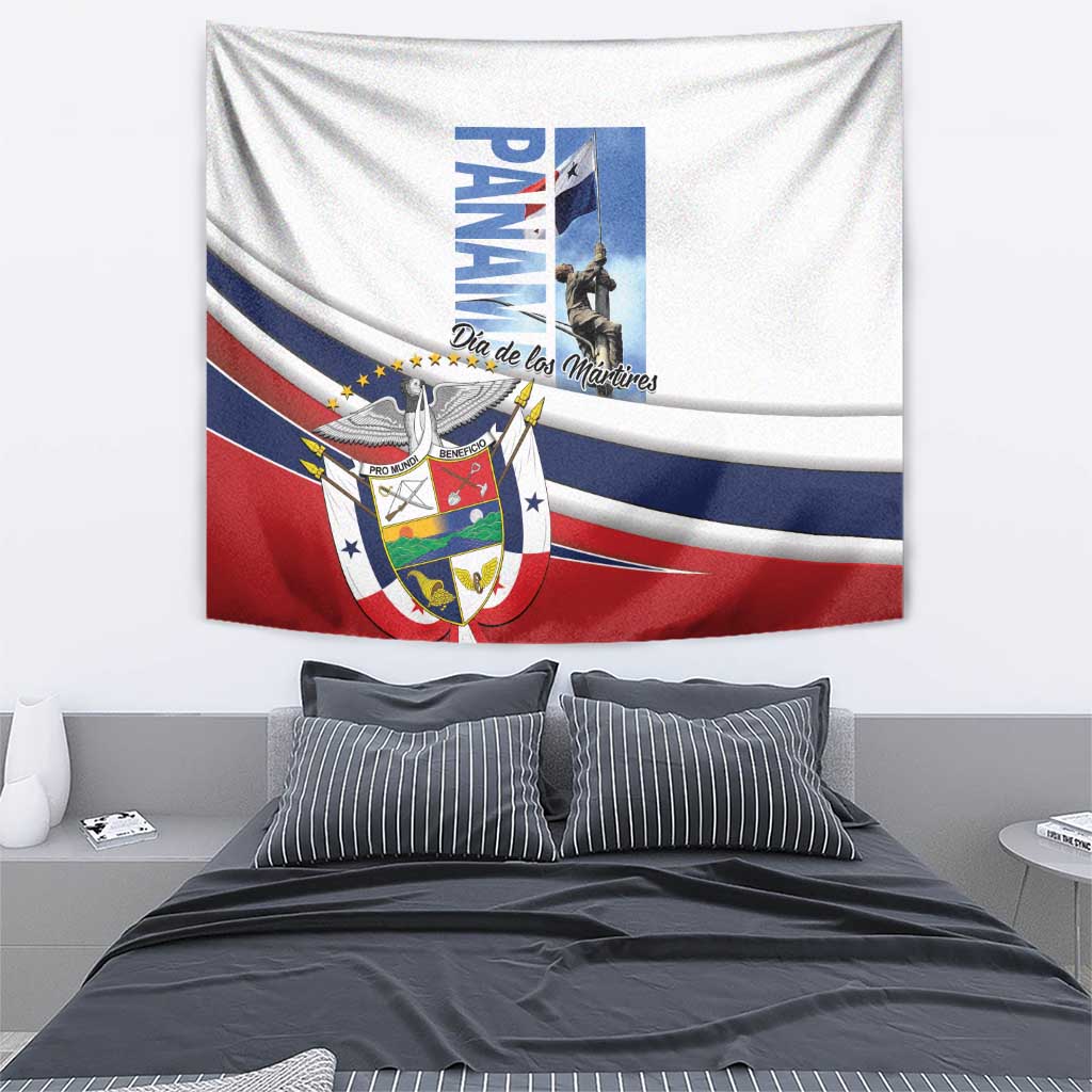 Panama-themed white tapestry wall hanging with flag waves and crest emblem