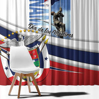 White curtain showing Panama crest, stars, and blue-red stripes for Dia de los Martires