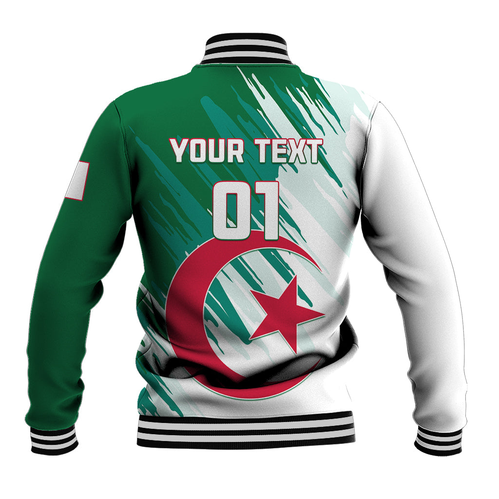 Green/white varsity jacket back print with 01 number and star graphic