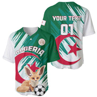 Football baseball jersey front and back in green/white with Algeria crest, soccer ball and lizard graphic