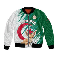 Unisex green-and-white bomber jacket with front zipper, Algerian emblem, animal and soccer graphic
