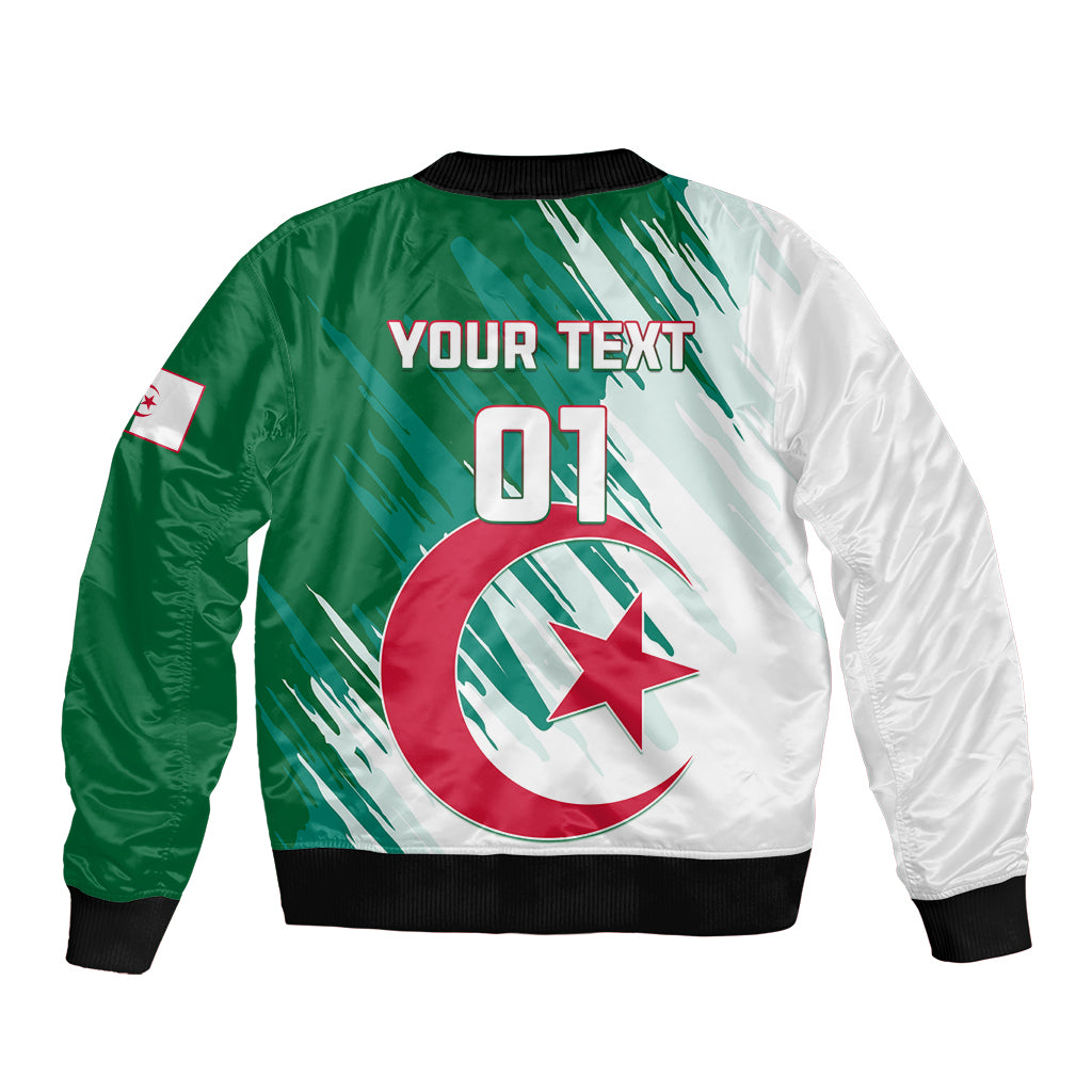 Unisex green-and-white bomber jacket, back print with 01, star, and Algerian flag