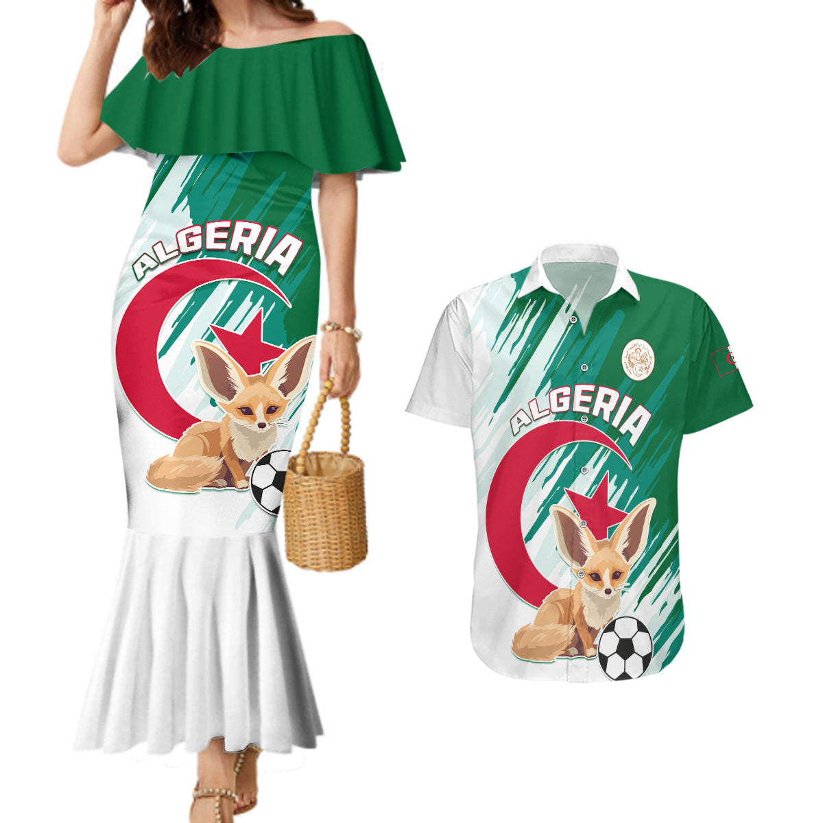 Algeria Football Couples Matching Mermaid Dress and Hawaiian Shirt Go Les Fennecs - Wonder Print Shop