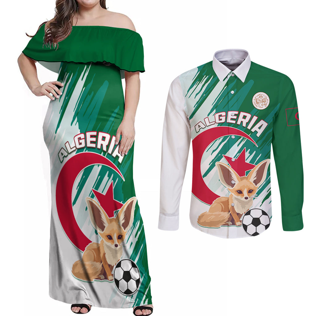 Algeria Football Couples Matching Off Shoulder Maxi Dress and Long Sleeve Button Shirt Go Les Fennecs - Wonder Print Shop