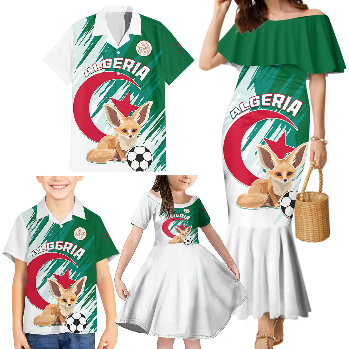 Algeria Football Family Matching Mermaid Dress and Hawaiian Shirt Go Les Fennecs - Wonder Print Shop