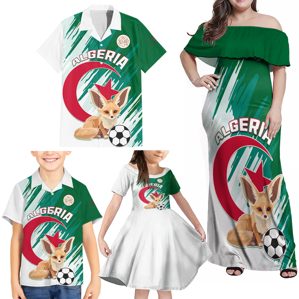 Algeria Football Family Matching Off Shoulder Maxi Dress and Hawaiian Shirt Go Les Fennecs - Wonder Print Shop