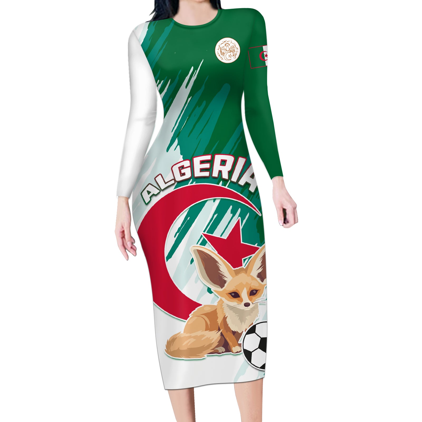 Algeria Football Long Sleeve Bodycon Dress Go Les Fennecs - Wonder Print Shop