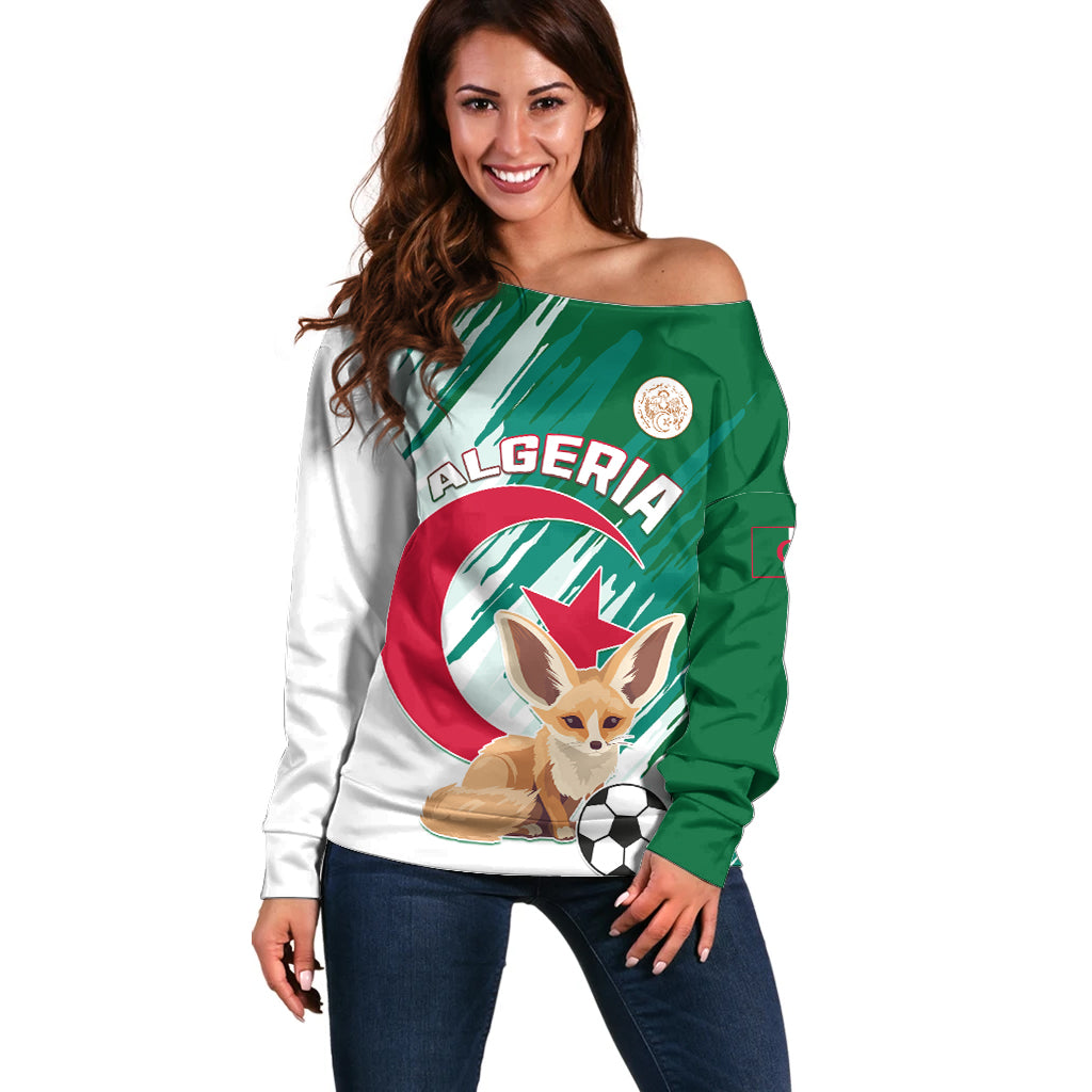 Algeria Football Off Shoulder Sweater Go Les Fennecs - Wonder Print Shop