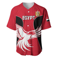 Red baseball jersey with eagle graphic, button-front, Egypt crest