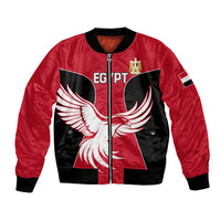 Red and black bomber jacket with full-zip front and large eagle wing graphic
