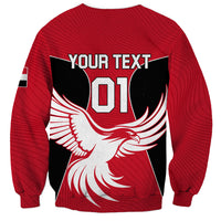 Red crewneck sweatshirt with eagle graphic, YOUR TEXT and LT01 print on back