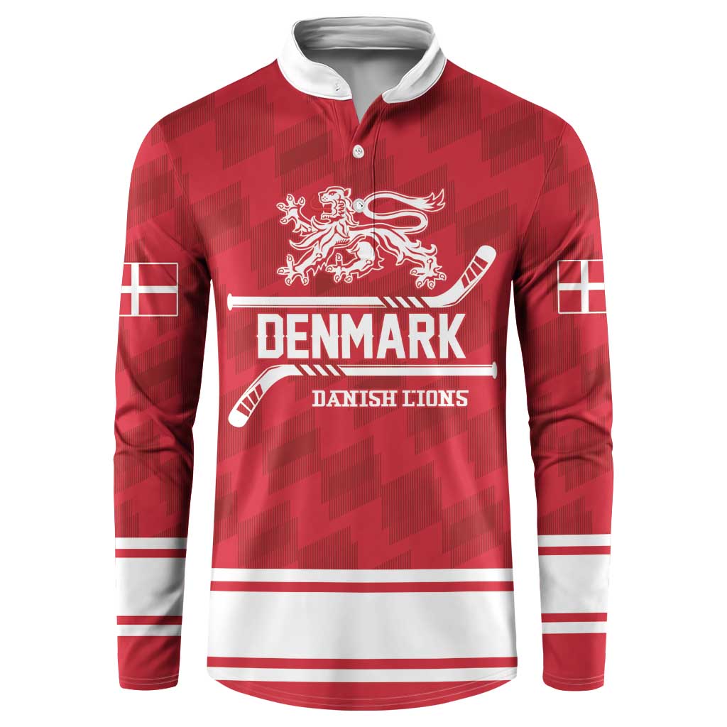 Custom Hockey 2026 Denmark Button Sweatshirt Danish Lions Go Champions