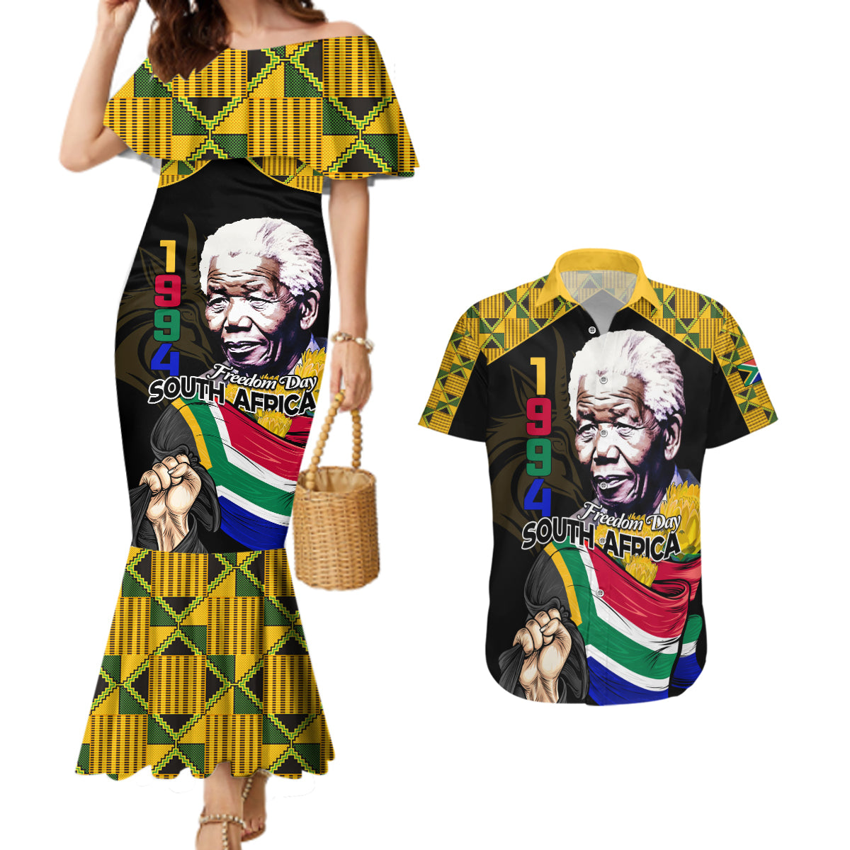 South Africa Freedom Day 2024 Couples Matching Mermaid Dress and Hawaiian Shirt Happy 30th Anniversary - Wonder Print Shop