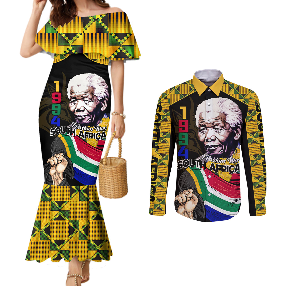 South Africa Freedom Day 2024 Couples Matching Mermaid Dress and Long Sleeve Button Shirt Happy 30th Anniversary