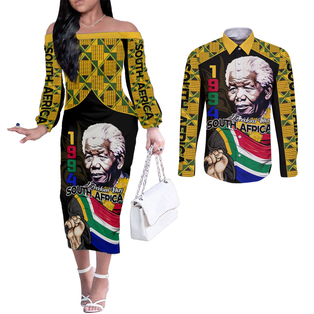 South Africa Freedom Day 2024 Couples Matching Off The Shoulder Long Sleeve Dress and Long Sleeve Button Shirt Happy 30th Anniversary