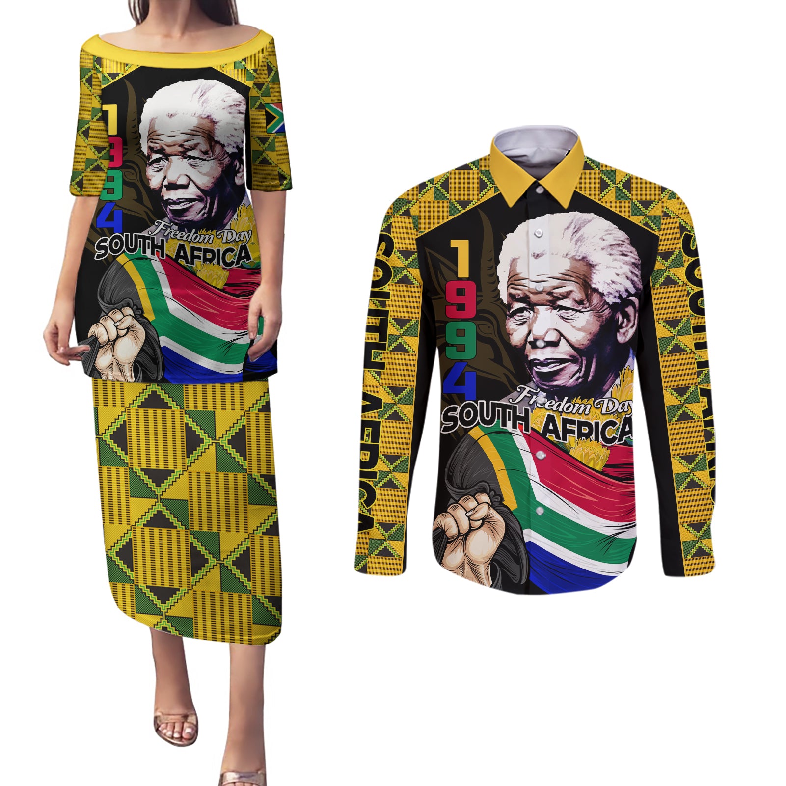 South Africa Freedom Day 2024 Couples Matching Puletasi and Long Sleeve Button Shirt Happy 30th Anniversary - Wonder Print Shop