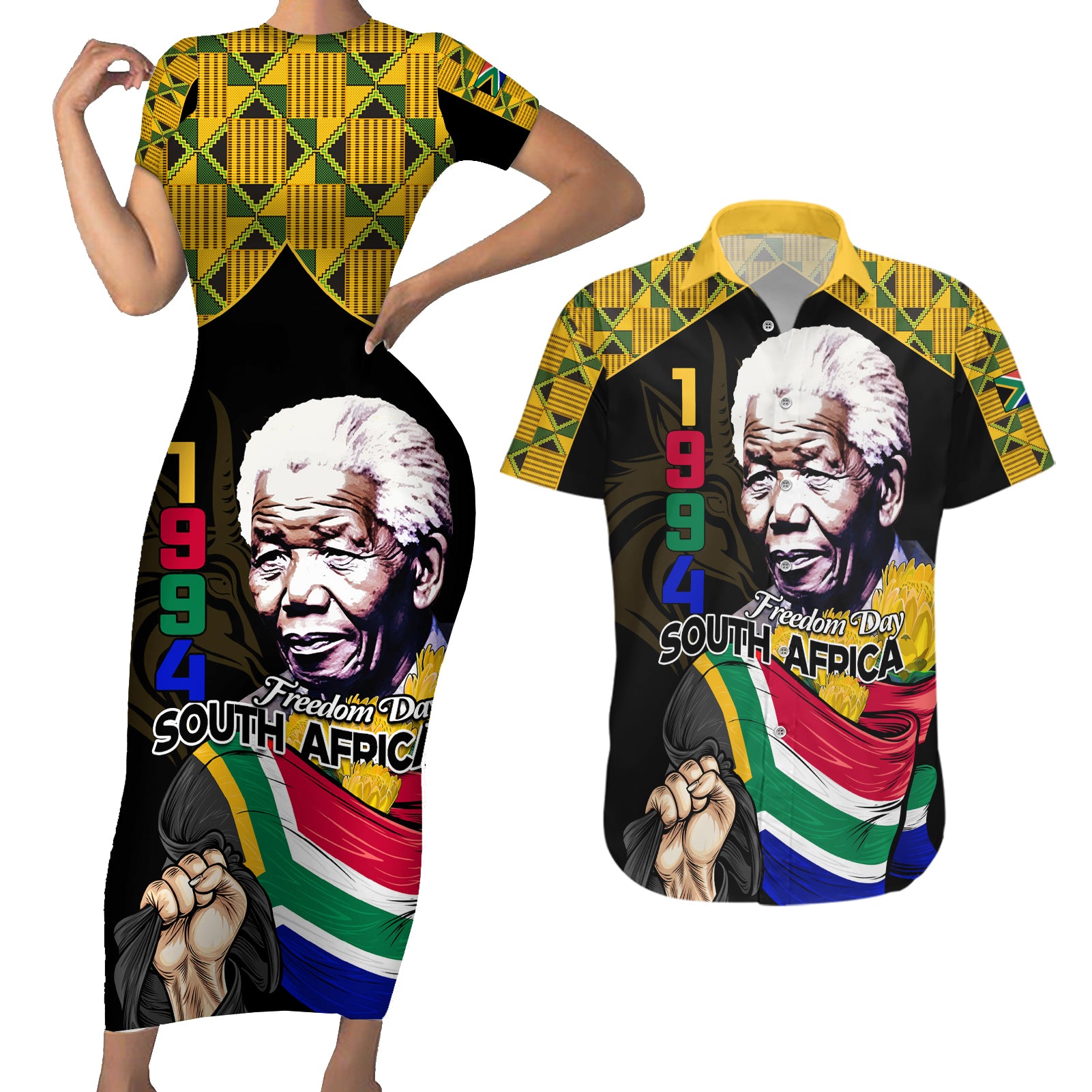 South Africa Freedom Day 2024 Couples Matching Short Sleeve Bodycon Dress and Hawaiian Shirt Happy 30th Anniversary - Wonder Print Shop