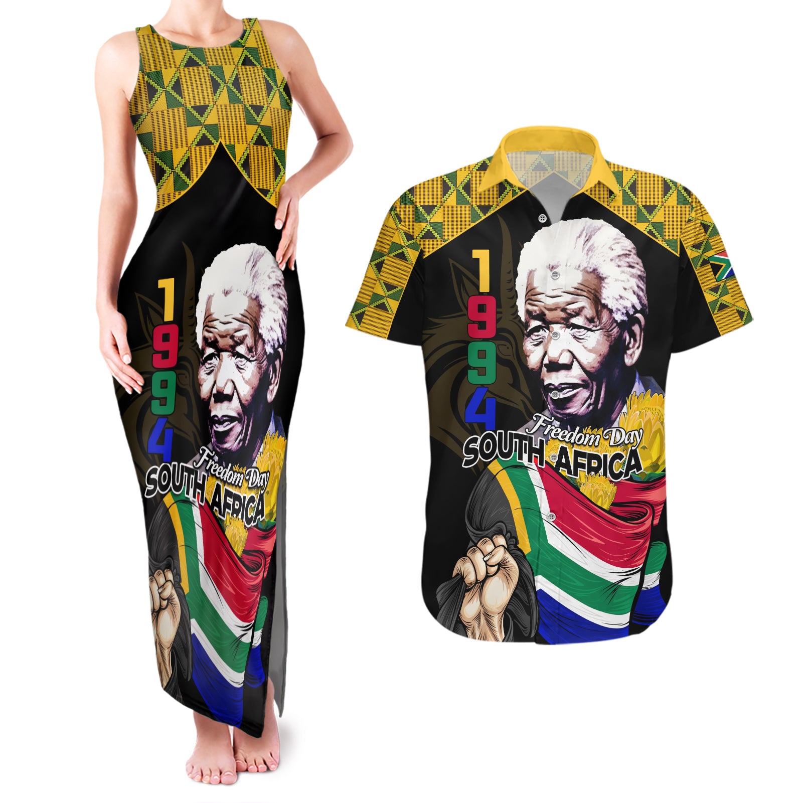 South Africa Freedom Day 2024 Couples Matching Tank Maxi Dress and Hawaiian Shirt Happy 30th Anniversary - Wonder Print Shop