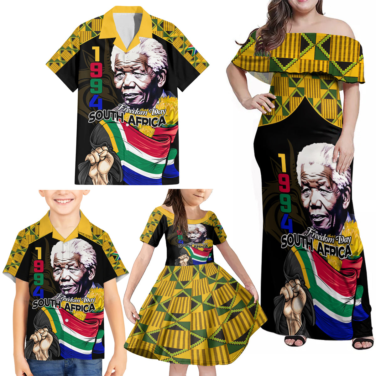 South Africa Freedom Day 2024 Family Matching Off Shoulder Maxi Dress and Hawaiian Shirt Happy 30th Anniversary - Wonder Print Shop