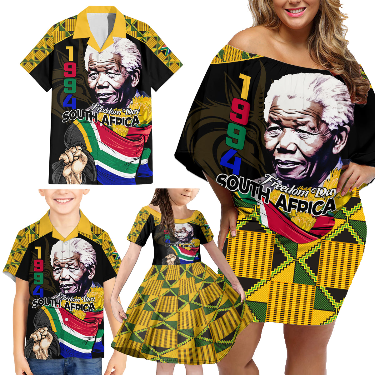 South Africa Freedom Day 2024 Family Matching Off Shoulder Short Dress and Hawaiian Shirt Happy 30th Anniversary - Wonder Print Shop