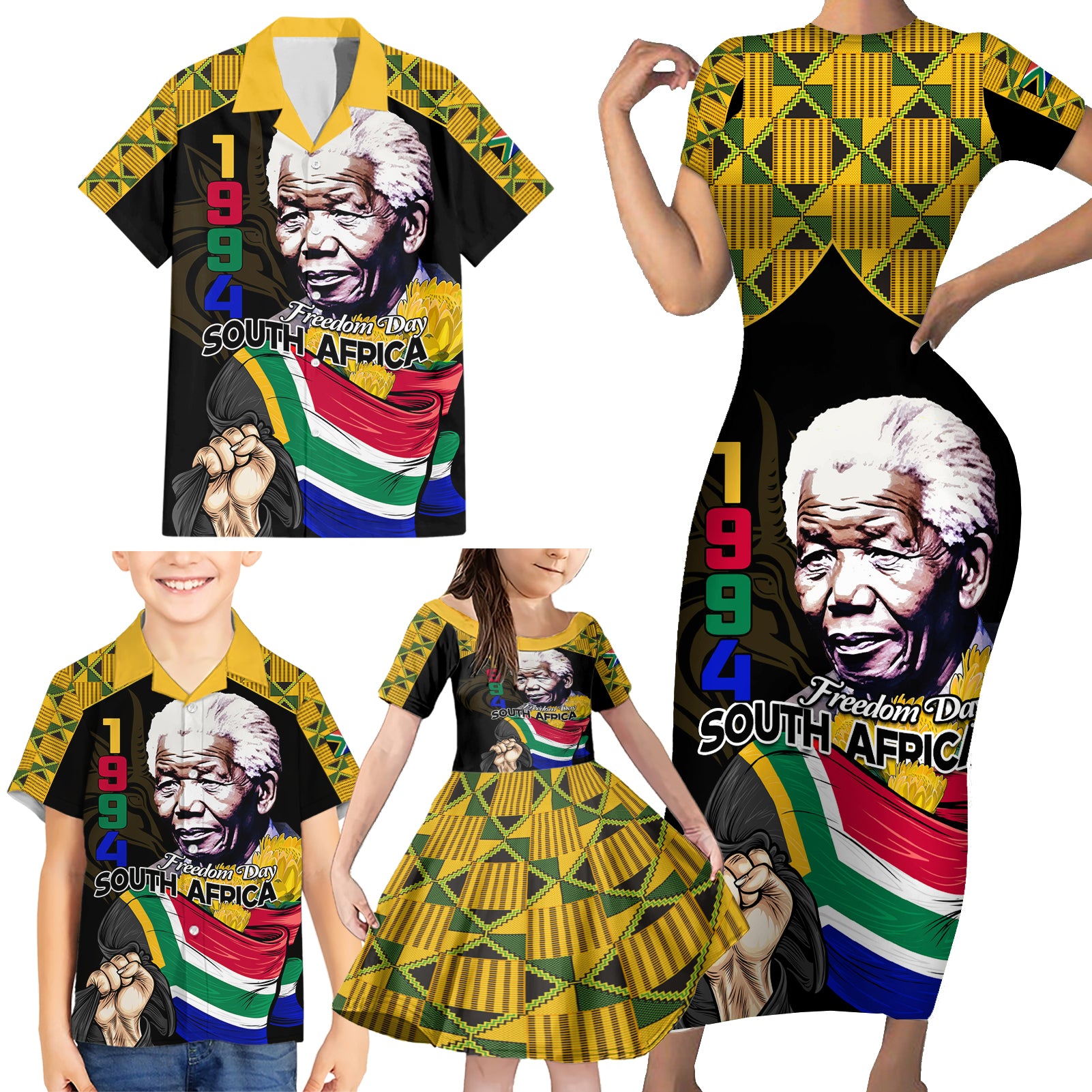 South Africa Freedom Day 2024 Family Matching Short Sleeve Bodycon Dress and Hawaiian Shirt Happy 30th Anniversary - Wonder Print Shop