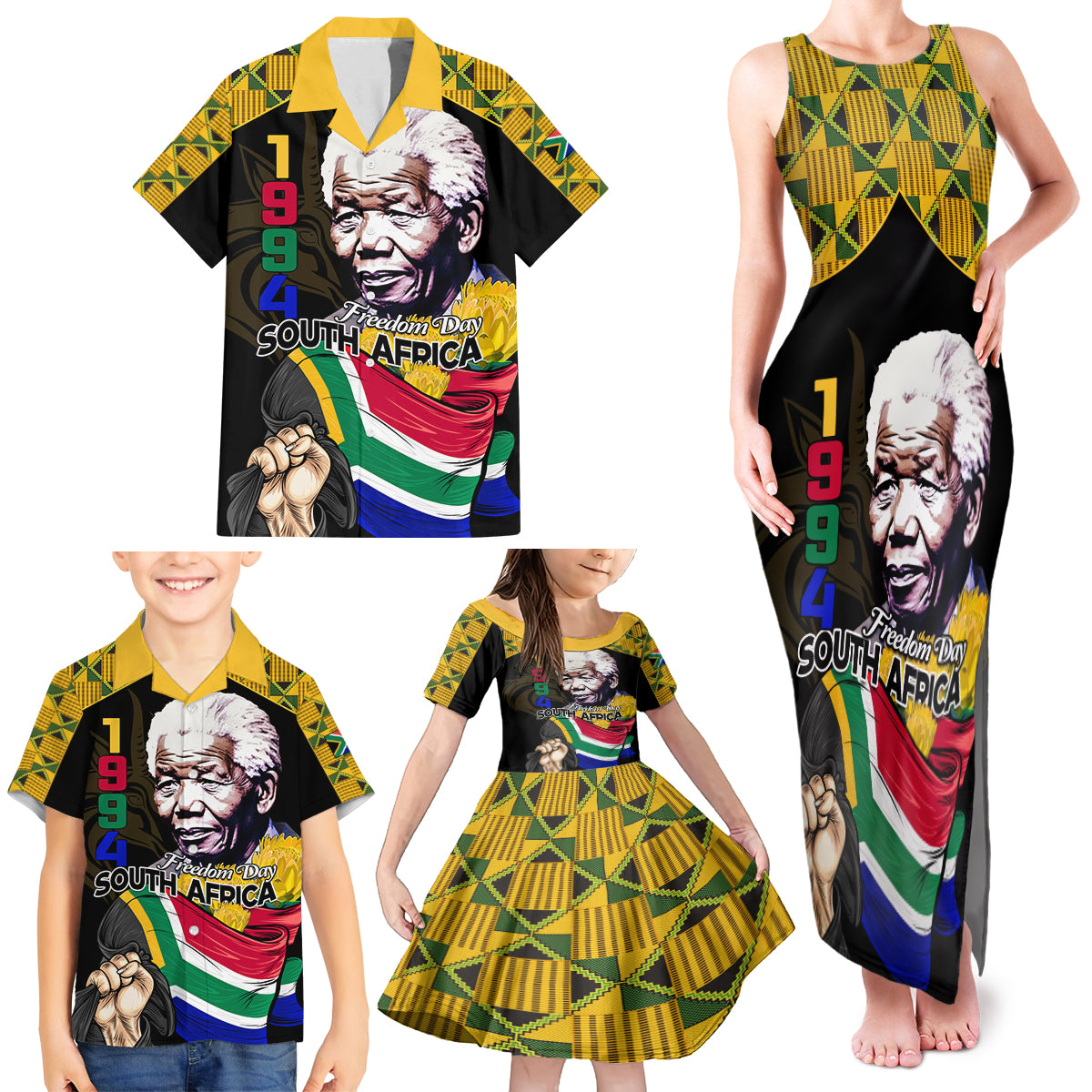 South Africa Freedom Day 2024 Family Matching Tank Maxi Dress and Hawaiian Shirt Happy 30th Anniversary - Wonder Print Shop