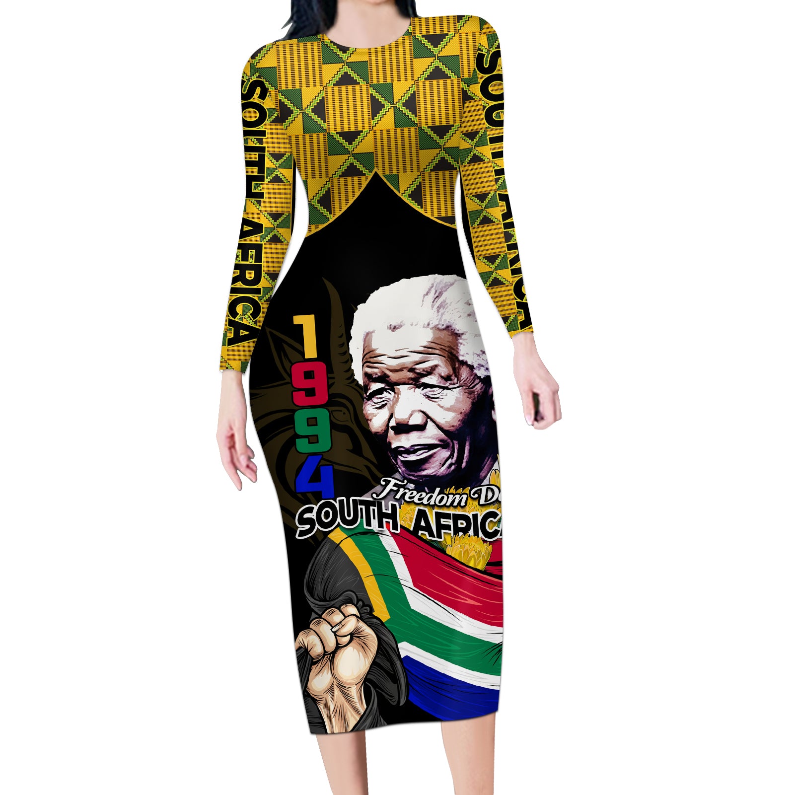 South Africa Freedom Day 2024 Long Sleeve Bodycon Dress Happy 30th Anniversary - Wonder Print Shop