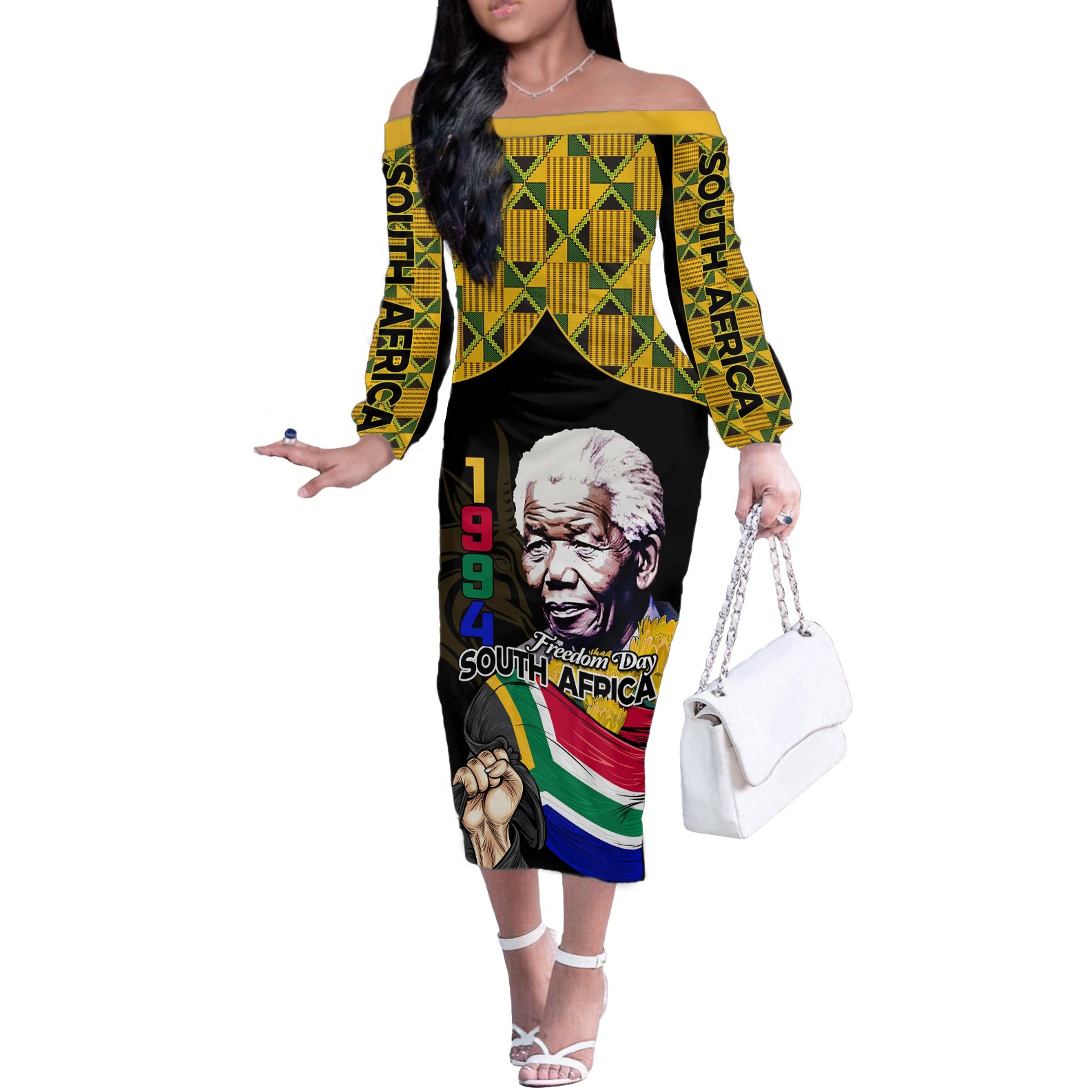 South Africa Freedom Day 2024 Off The Shoulder Long Sleeve Dress Happy 30th Anniversary - Wonder Print Shop