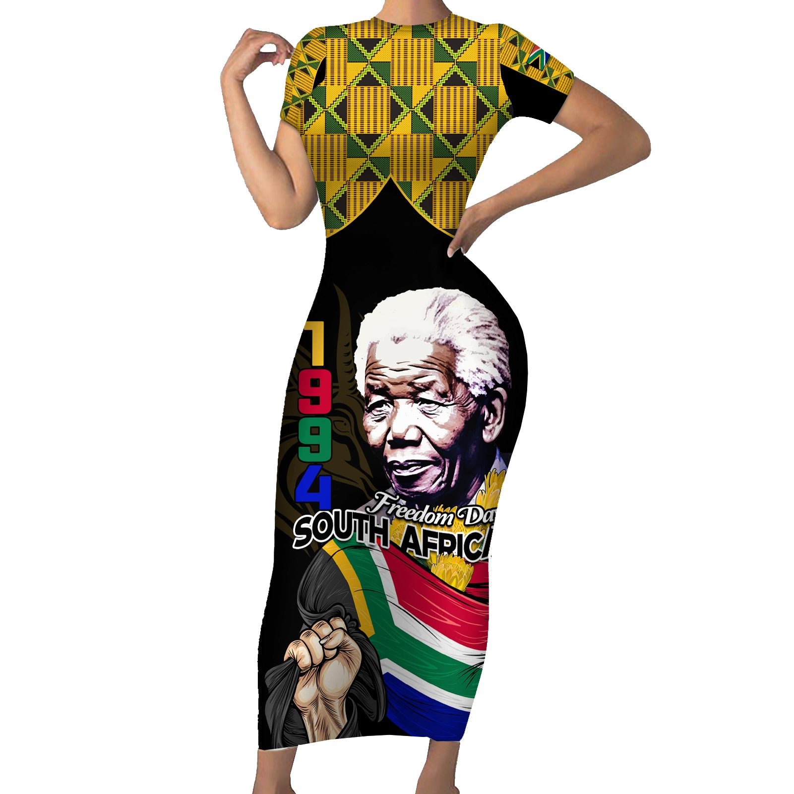 South Africa Freedom Day 2024 Short Sleeve Bodycon Dress Happy 30th Anniversary - Wonder Print Shop