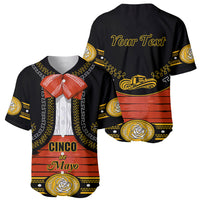 Black baseball jersey front and back, CINCO de Mayo and 'Your Text' gold graphics