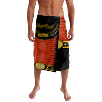 Men's charro-style wrap shorts, black/orange with yellow front graphic