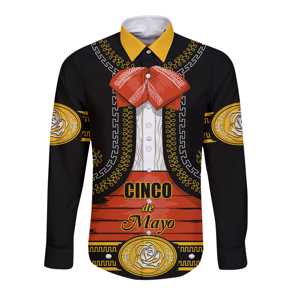 Black long-sleeve button shirt with yellow trim, red bow and Cinco de Mayo graphic
