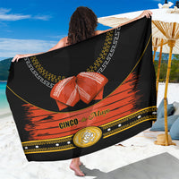 Black charro-style sarong draped open, showing red bow, gold patterns, and Cinco de Mayo